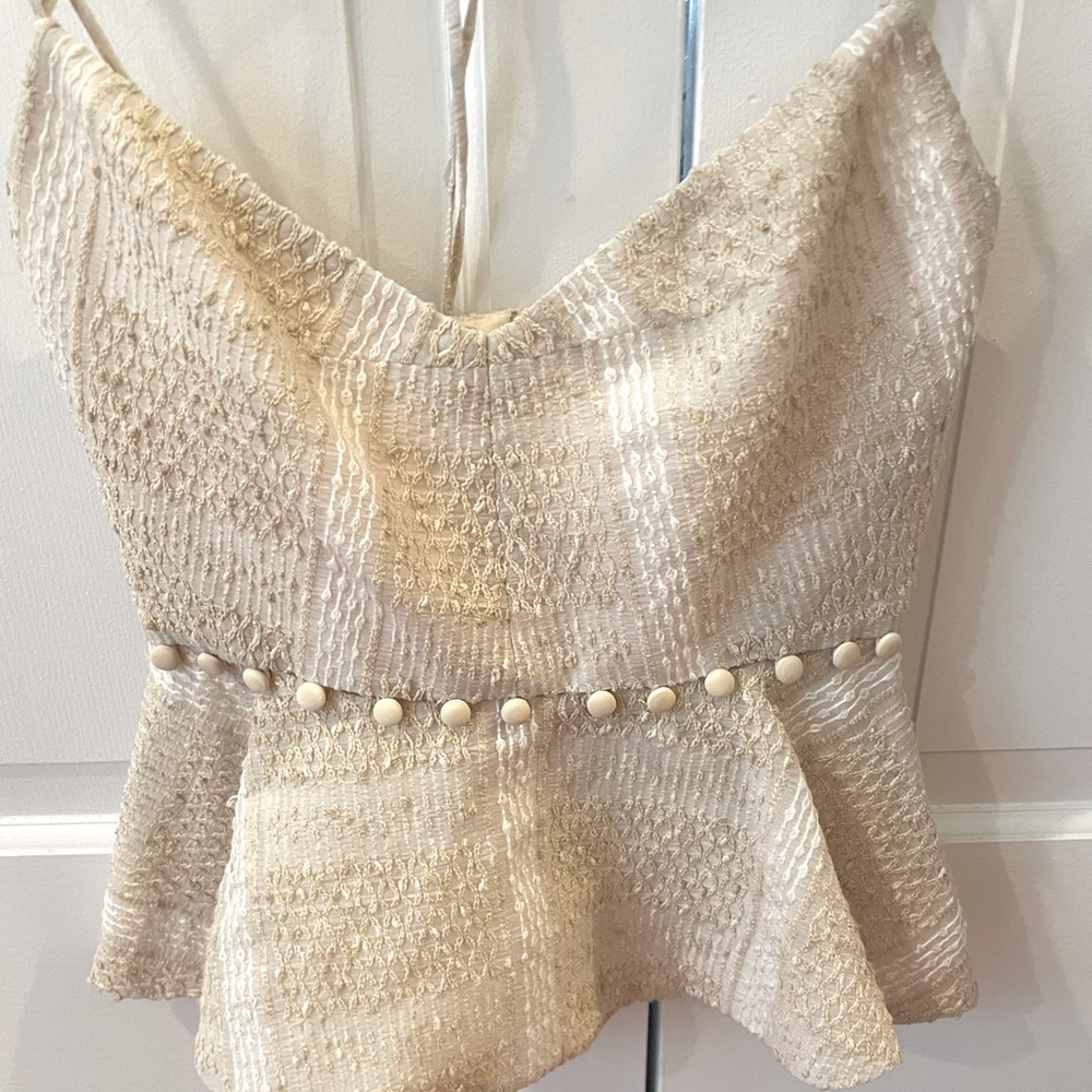 Prabal Gurung strappy peplum off white top with button accents